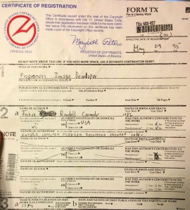A portion of the copyright form returned to me by The Library of Congress in 1995