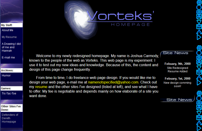 Screenshot of my old homepage